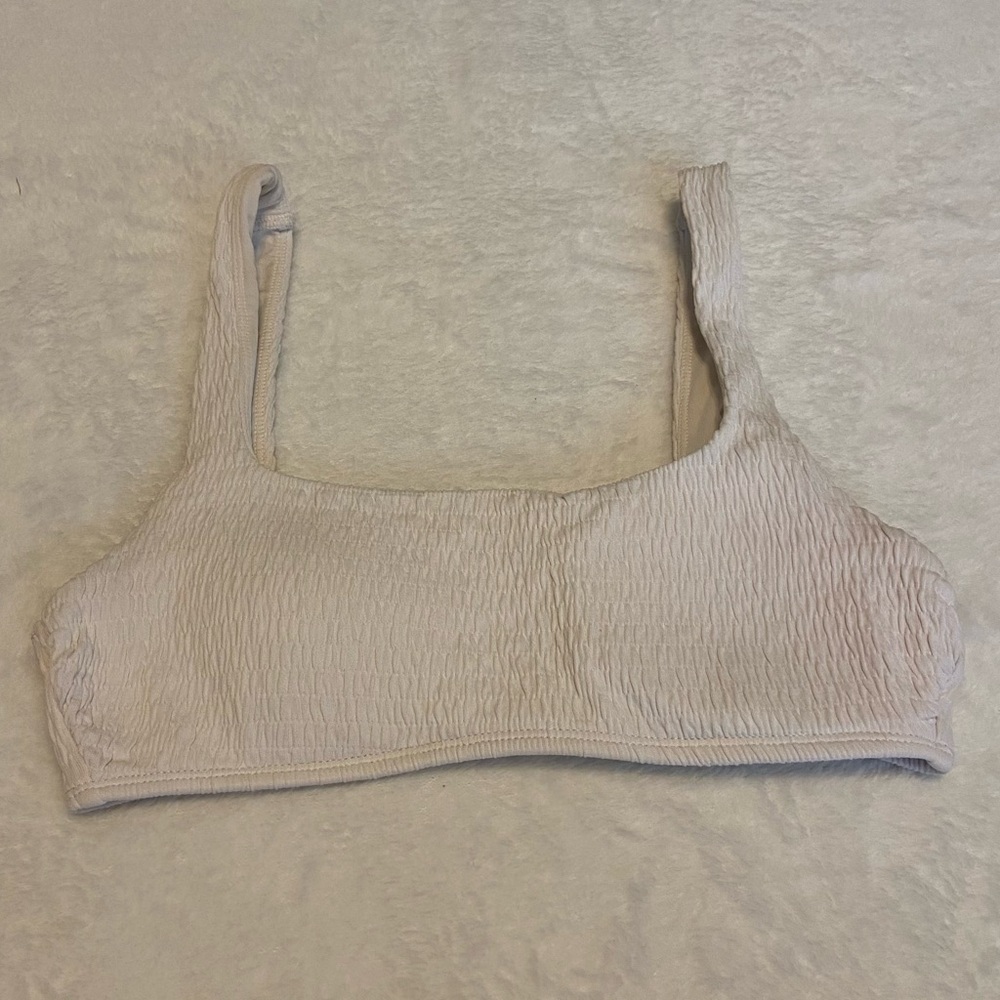 White Aerie Ribbed White Textured Bikini Top